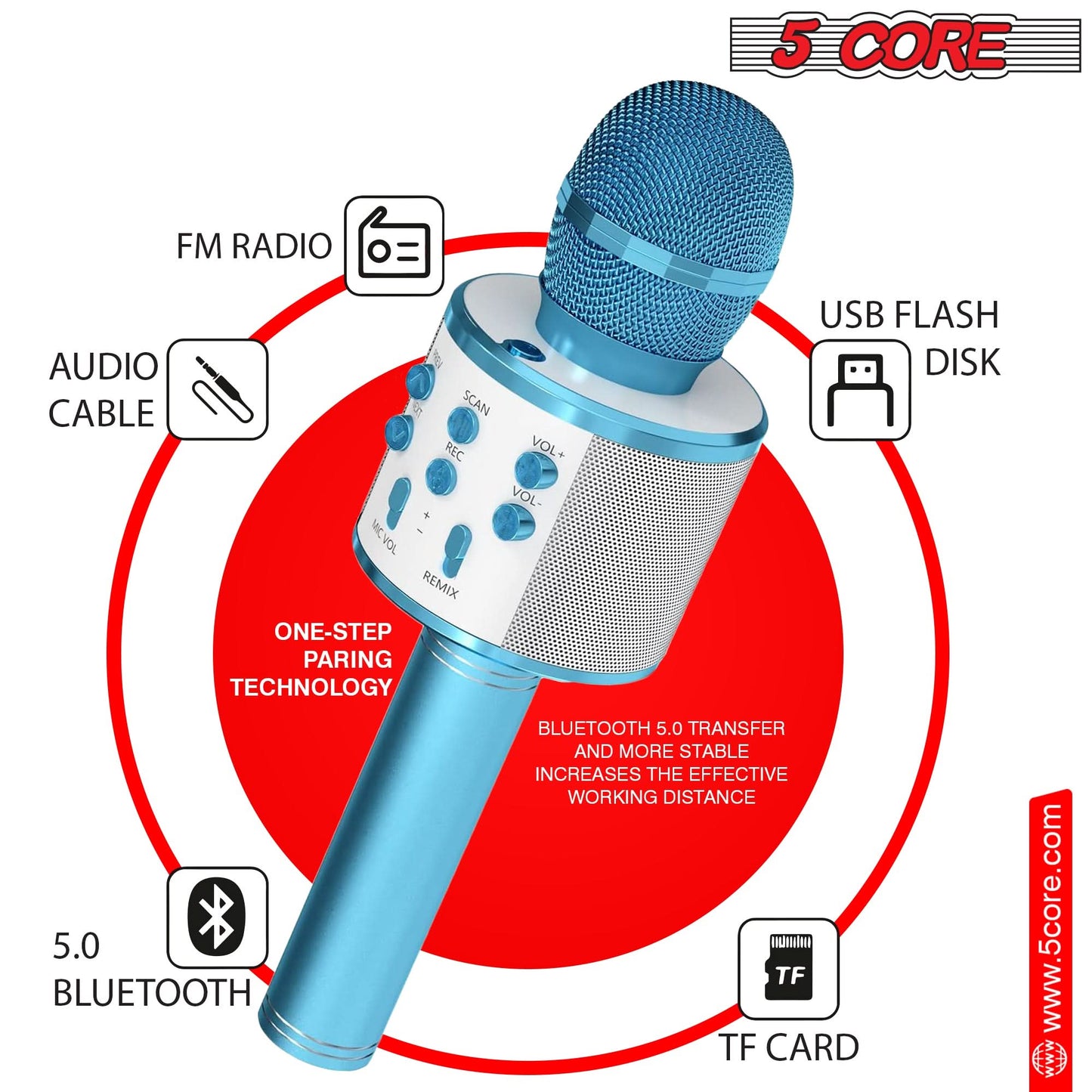 5Core Wireless Karaoke Microphone Bluetooth Mic Portable Handheld Microfonos Inalambricos BLACK & BLUE