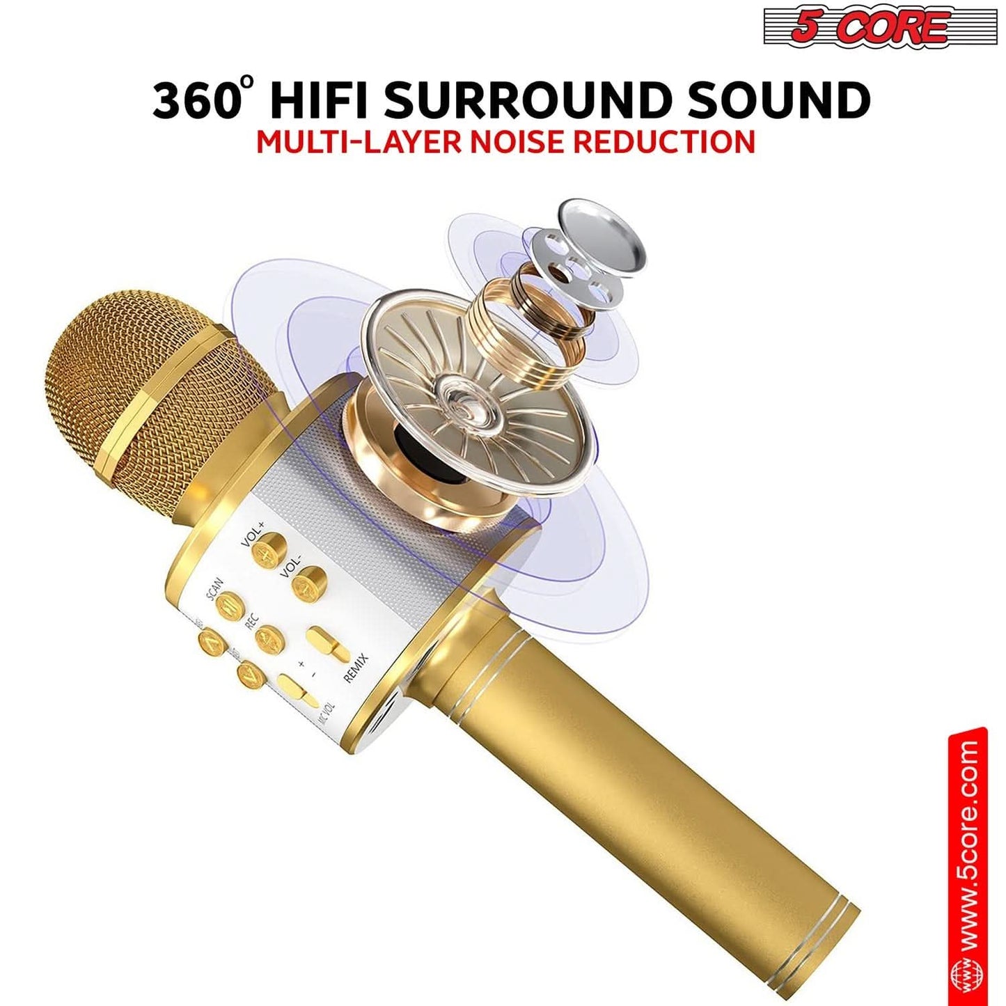 5Core Wireless Karaoke Microphone Bluetooth Mic Portable Handheld Microfonos Inalambricos GOLD
