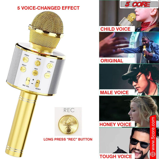 5Core Wireless Karaoke Microphone Bluetooth Mic Portable Handheld Microfonos Inalambricos GOLD